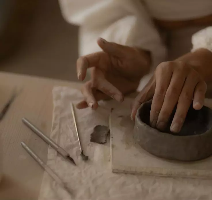 Ceramic plates in the studio